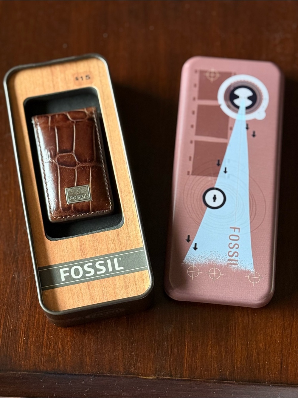 Used with tags! Fossil Tan Leather Money Clip with Logo Tag